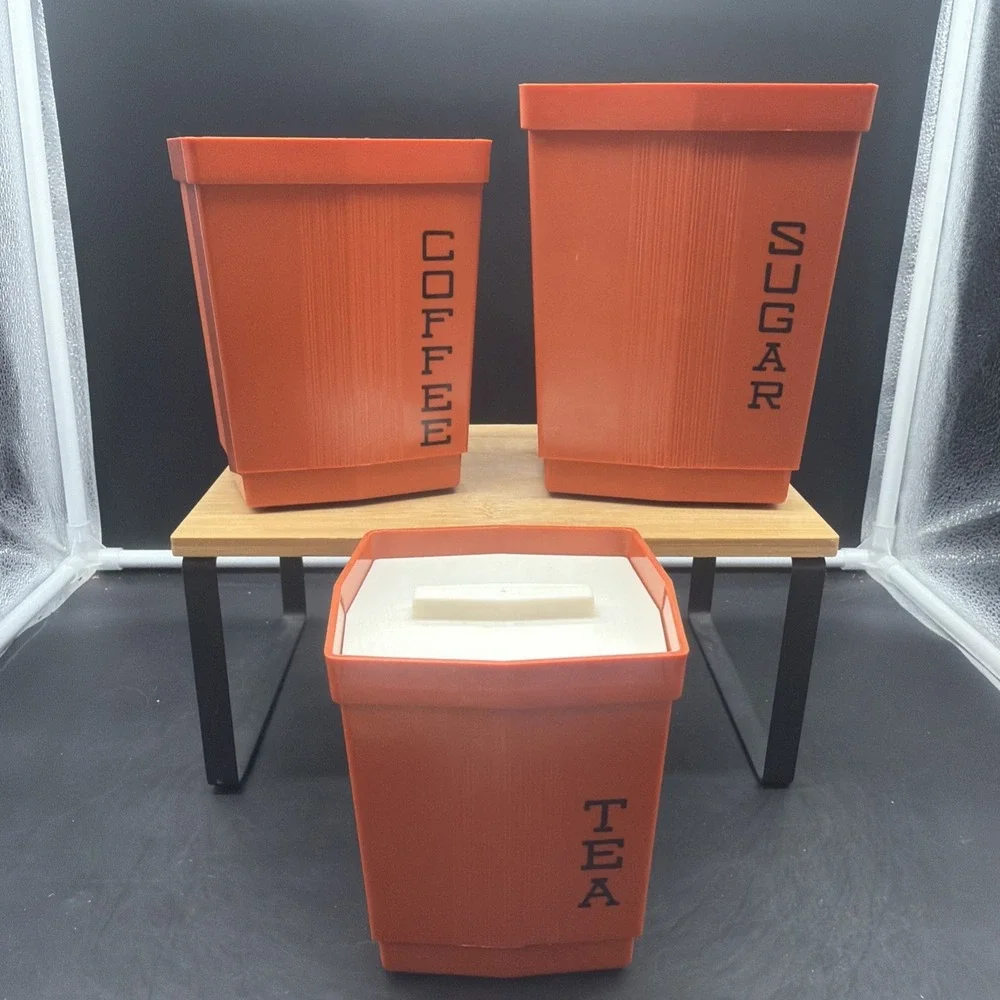 Vintage 70s Burnt Orange Nesting Canister Set 3 Plastic Kitchen